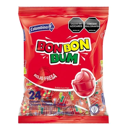 BON BON BUM ROJO FRESA 24 UNIDADES